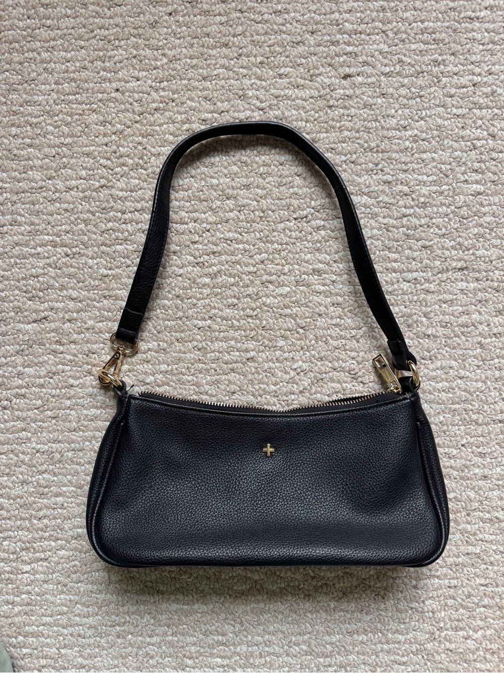 Black Faux Leather Shoulder Bag with Gold Accent - Women Bags